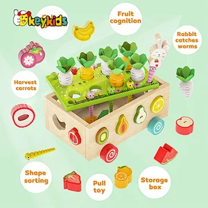 Kids Educational Multifunctional Shape Sorting Wooden Pull Radish Toy W12D425
