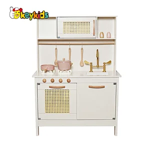 2023 New Upgrade stove wooden kids pink play kitchen with realistic light and sound W10C601C