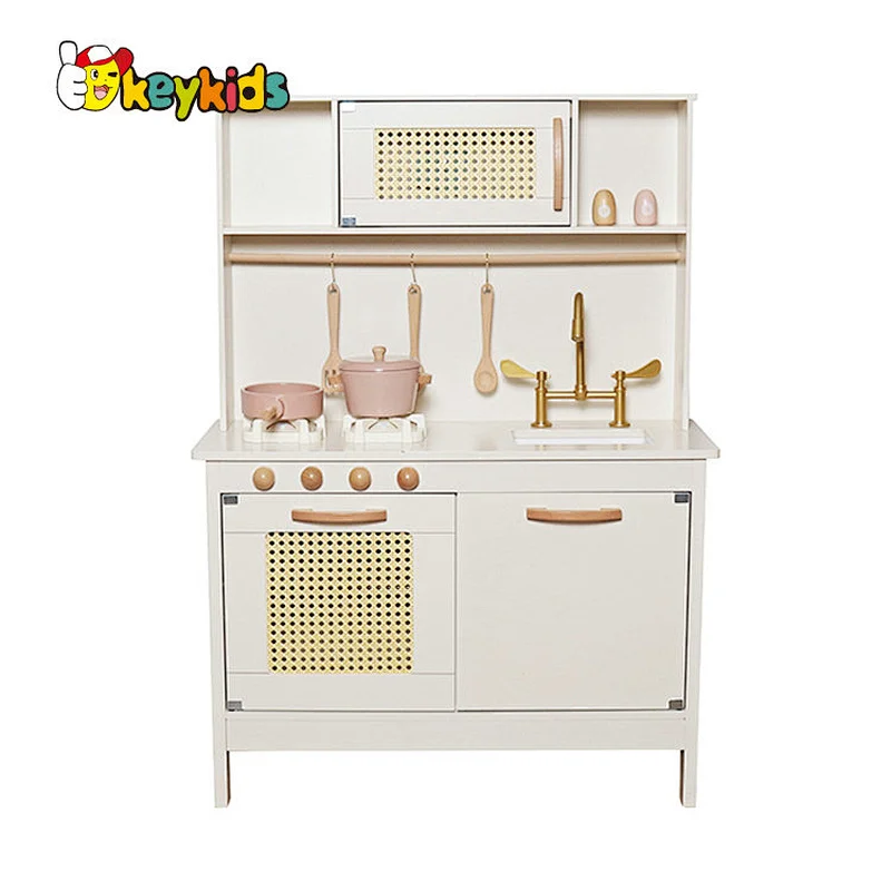 2023 New Upgrade stove wooden kids pink play kitchen with realistic light and sound W10C601C
