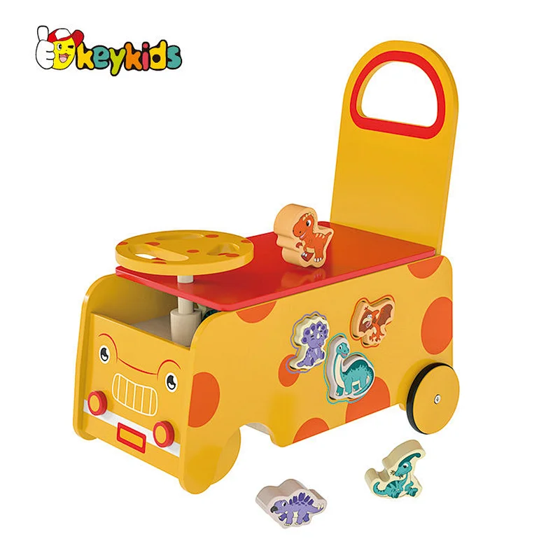 New Educational Wooden Cartoon Animal Push Along Walker Toy For Baby W16E209