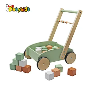 Eco-friendly educational push along wooden walker with blocks W16E218