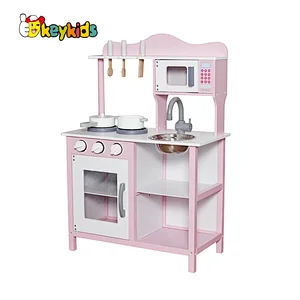2023 New update cheap wooden pink toy kitchen for kids W10C404I