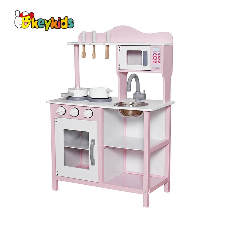 2023 New update cheap wooden pink toy kitchen for kids W10C404I