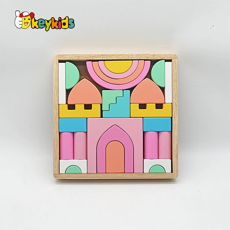 Custom educational colored stacking wooden blocks for crafts W13A289