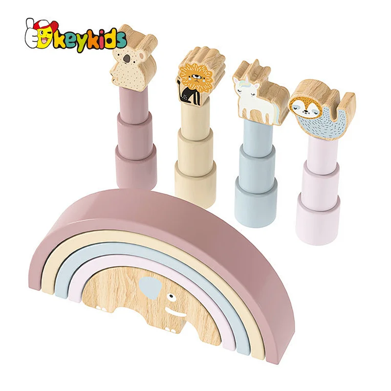 Montessori balancing wooden rainbow stacking toy for kids W11F114