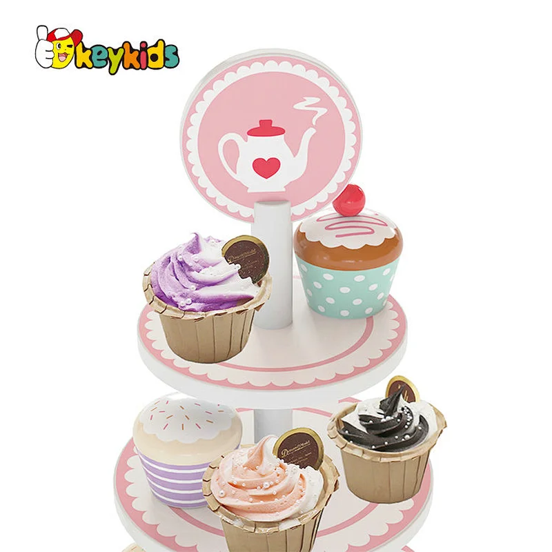 Most Popular Simulation Play Food Wooden Cake Stand Set Toy For Kids W10B447