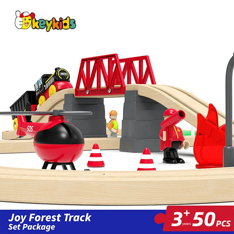 Educational classic railway toys 50 pcs wooden train tracks for kids W04C241