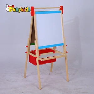 Children double sided height adjustable wooden drawing board with basket W12B234