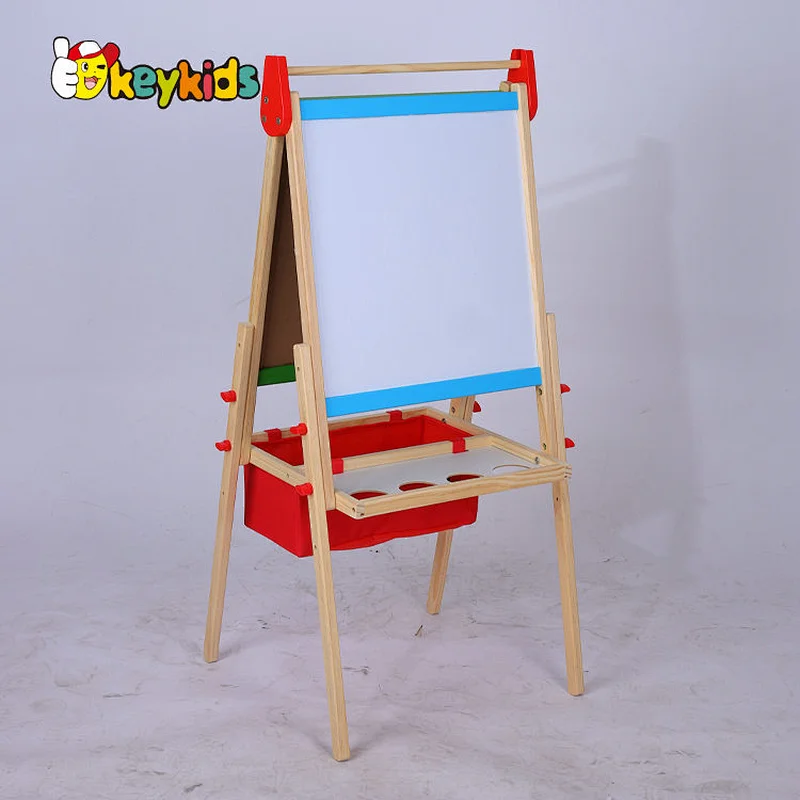 Children double sided height adjustable wooden drawing board with basket W12B234
