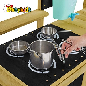 Children pretend play cooking kitchen toy play set wooden mud kitchen with sink for kids W10C778