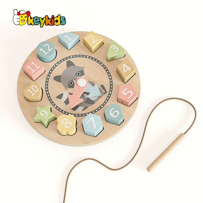 Customize Educational Toy Cartoon Wooden Number Puzzle Clock Toy For Kids W14K067A