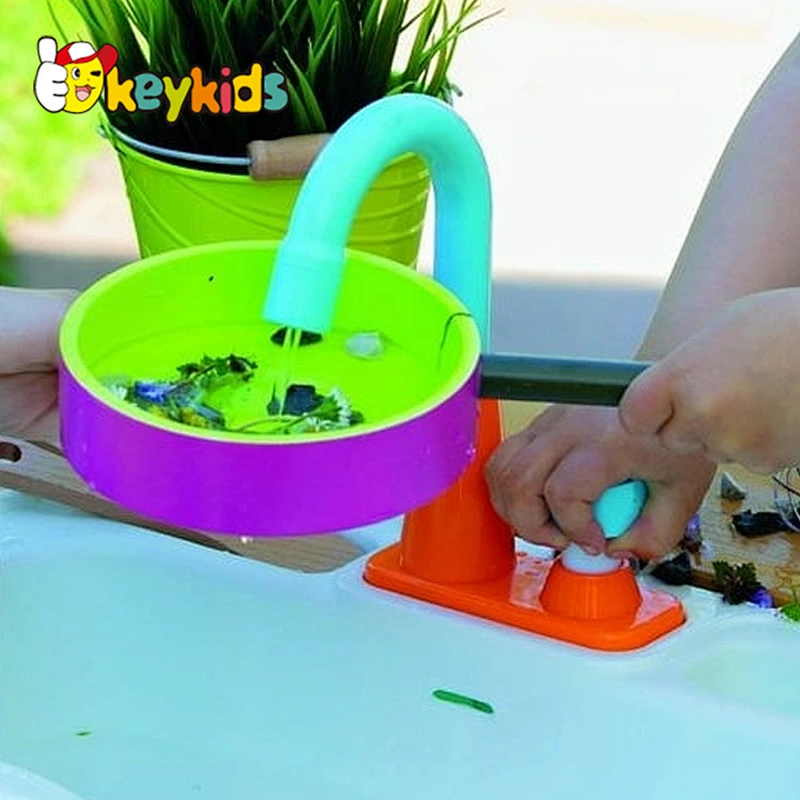 Children Outdoor durable wooden toys mud kitchen with working water tap W10C767