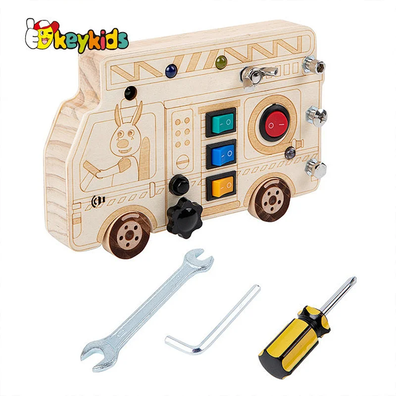 Customize children Sensory wooden montessori switch board with LED light W12D460