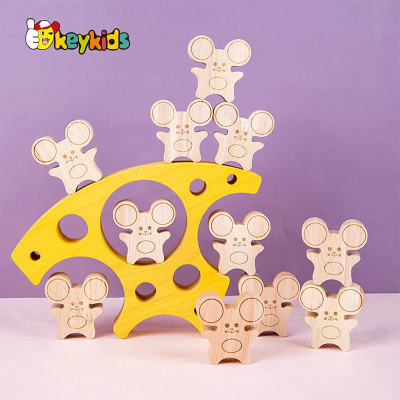 Montessori Balancing Game Mouse and Cheese Wooden Stacking Blocks For Kids W13D404