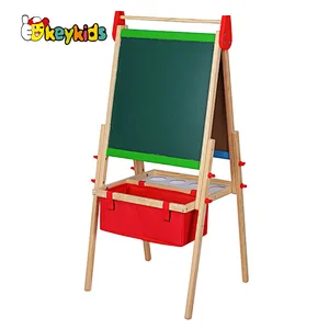Children double sided height adjustable wooden drawing board with basket W12B234