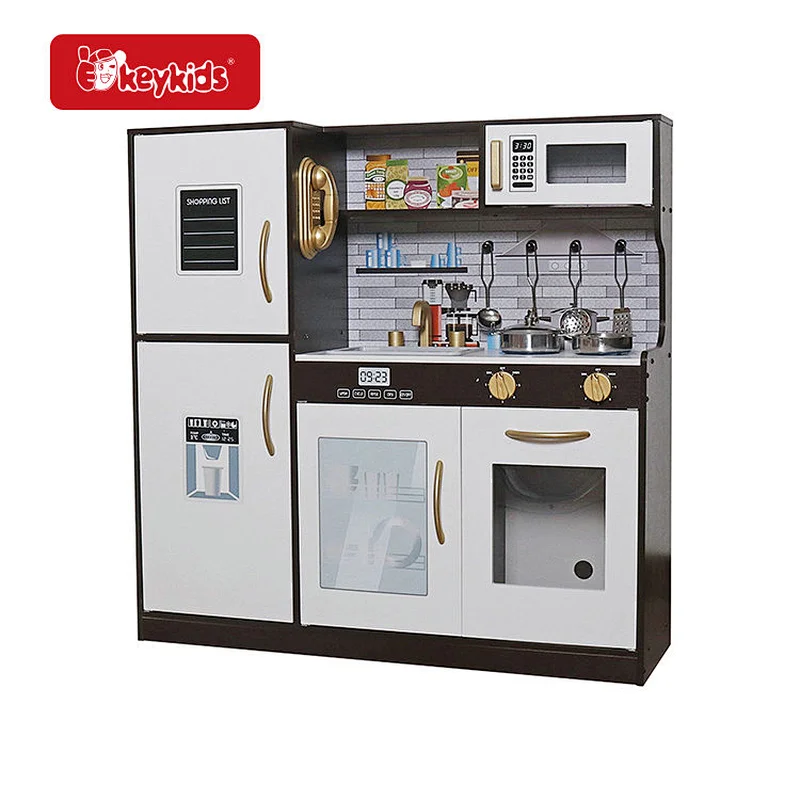 Customize Play House Cooking Toys Set Black Wooden Play Kitchen For Kids W10C529E