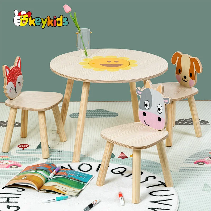 Customize preschool 4 in 1 wooden kindergarten table and chair set for kids W08G351
