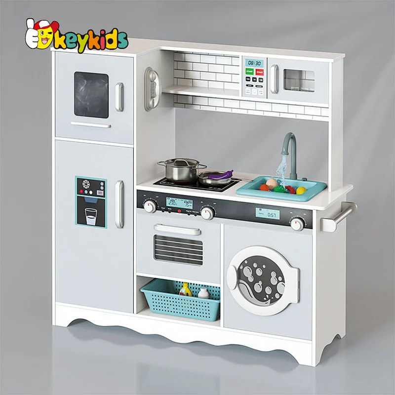 New Arrival water running wooden kids play kitchen with washing machine W10C787