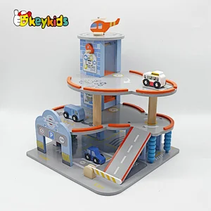 New design preschool simulation wooden rail car parking lot toy for children W04B118