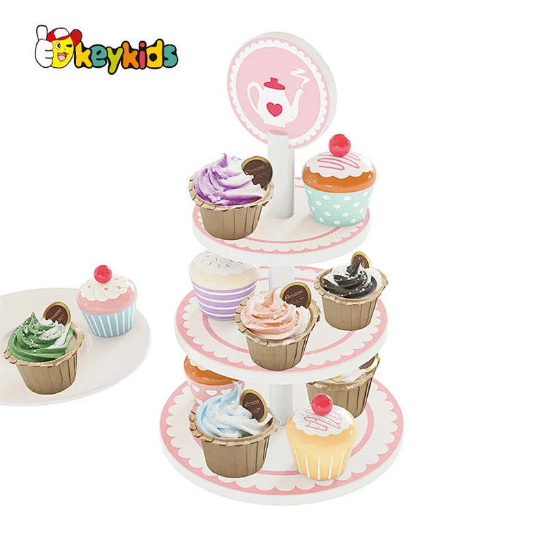 Most Popular Simulation Play Food Wooden Cake Stand Set Toy For Kids W10B447