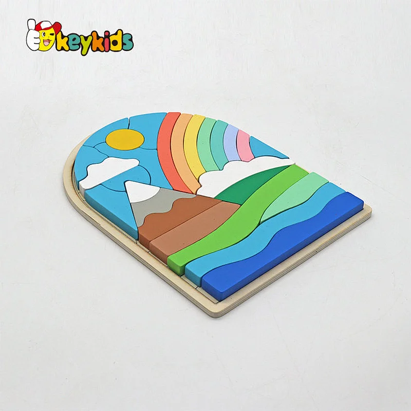 Custom educational colored nature wooden rainbow block toy for kids W14A365
