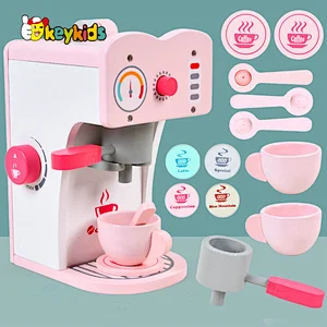 Hot sale pretend play pink wooden toy coffee maker for children W10D526