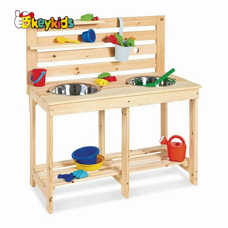 Customize kids garden play wooden outdoor kitchen toy with canopy W10C818