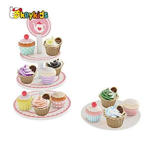 Most Popular Simulation Play Food Wooden Cake Stand Set Toy For Kids W10B447