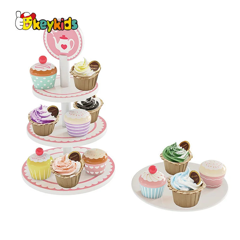 Most Popular Simulation Play Food Wooden Cake Stand Set Toy For Kids W10B447