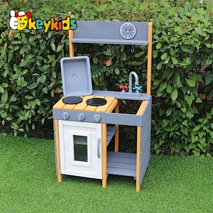 Chidren outdoor play wooden mud kitchen set toys with sink, stove, and oven W10C773