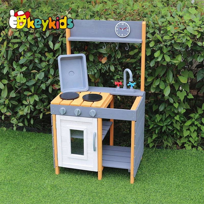 Chidren outdoor play wooden mud kitchen set toys with sink, stove, and oven W10C773