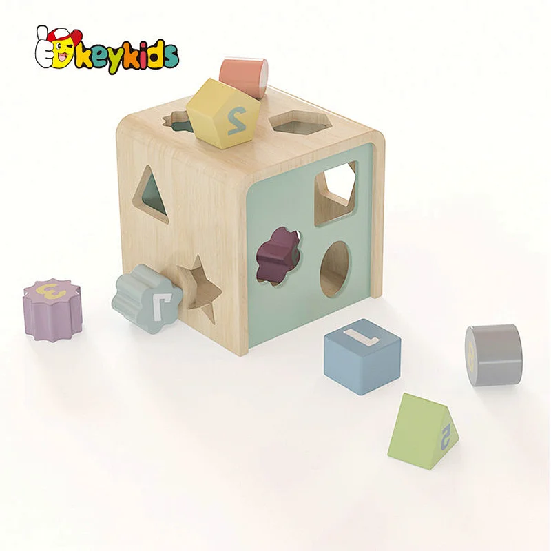 Customize Kids Shape Matching Game Colorful Wooden Shape Sorter Box W12D419