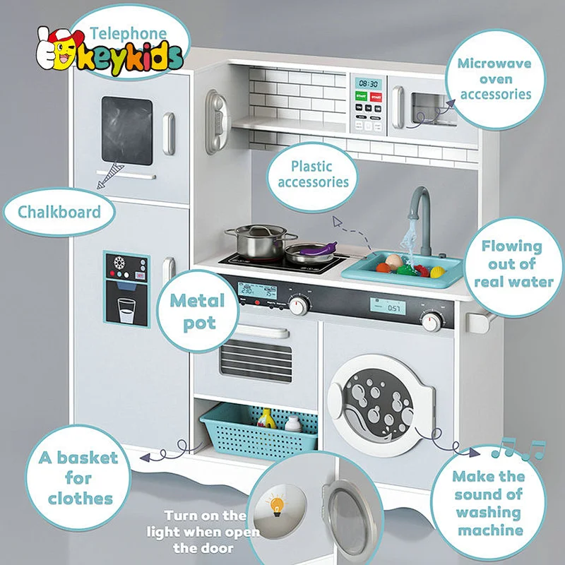 New Arrival water running wooden kids play kitchen with washing machine W10C787