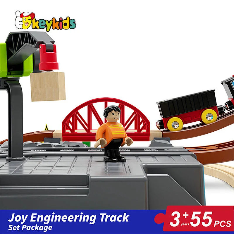 Hot sell 55 pcs classic railway wooden steam train toy for kids W04C248