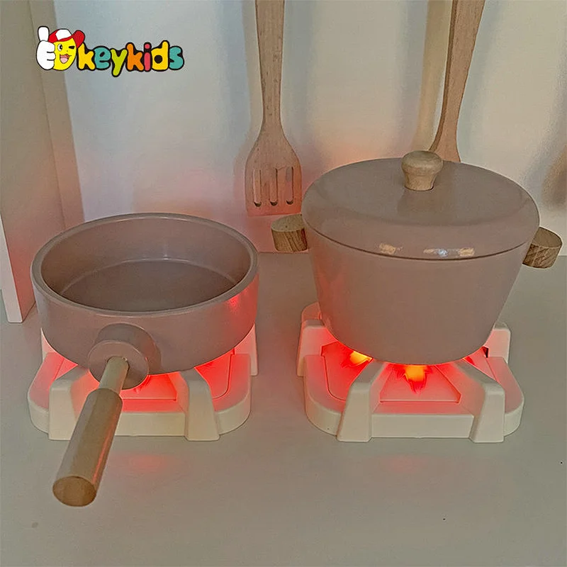 2023 New Upgrade stove wooden kids pink play kitchen with realistic light and sound W10C601C