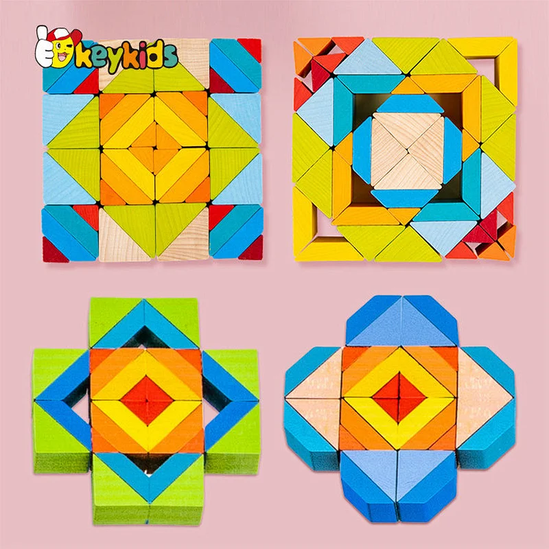 3D Puzzle Shape Cognitive Toy Coloful 48 Pcs Wooden Building Blocks For Kids W13A291