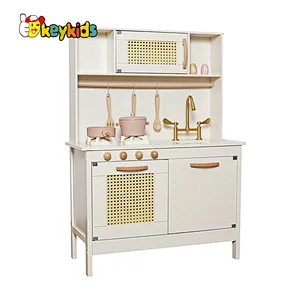 2023 New Upgrade stove wooden kids pink play kitchen with realistic light and sound W10C601C