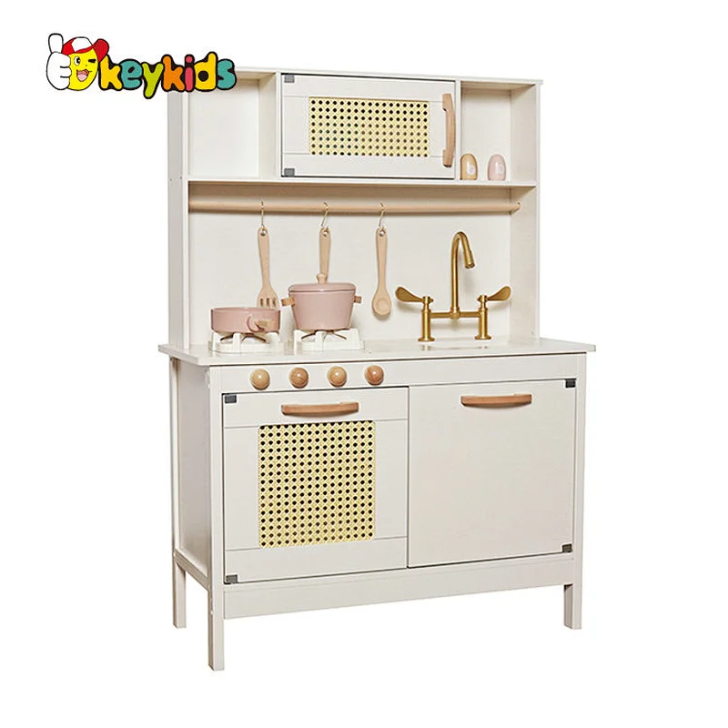 2023 New Upgrade stove wooden kids pink play kitchen with realistic light and sound W10C601C