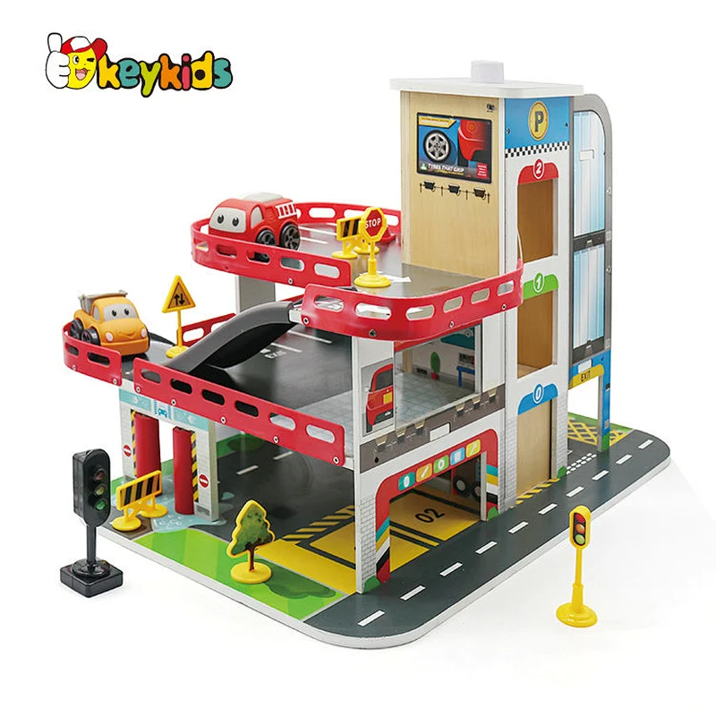 New design preschool asemmbly wooden parking garage toy set for kids W04B112