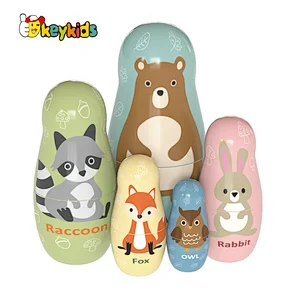 New design 5 PCS stacking cute animals wooden russian nesting dolls for kids W06D175