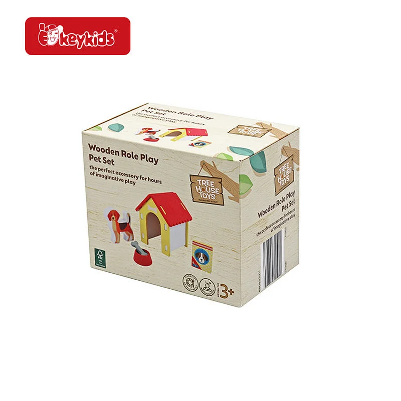 Pretend Play Dollhouse Accessories Mini Wooden Doghouse Toy For Kids W10D683