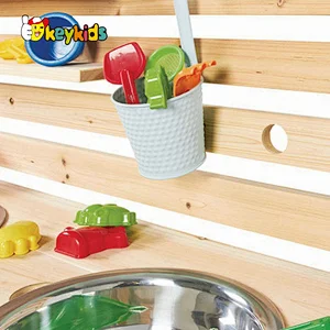 Outdoor kids pretend play wooden mud kitchen toys with stainless sink W10C819