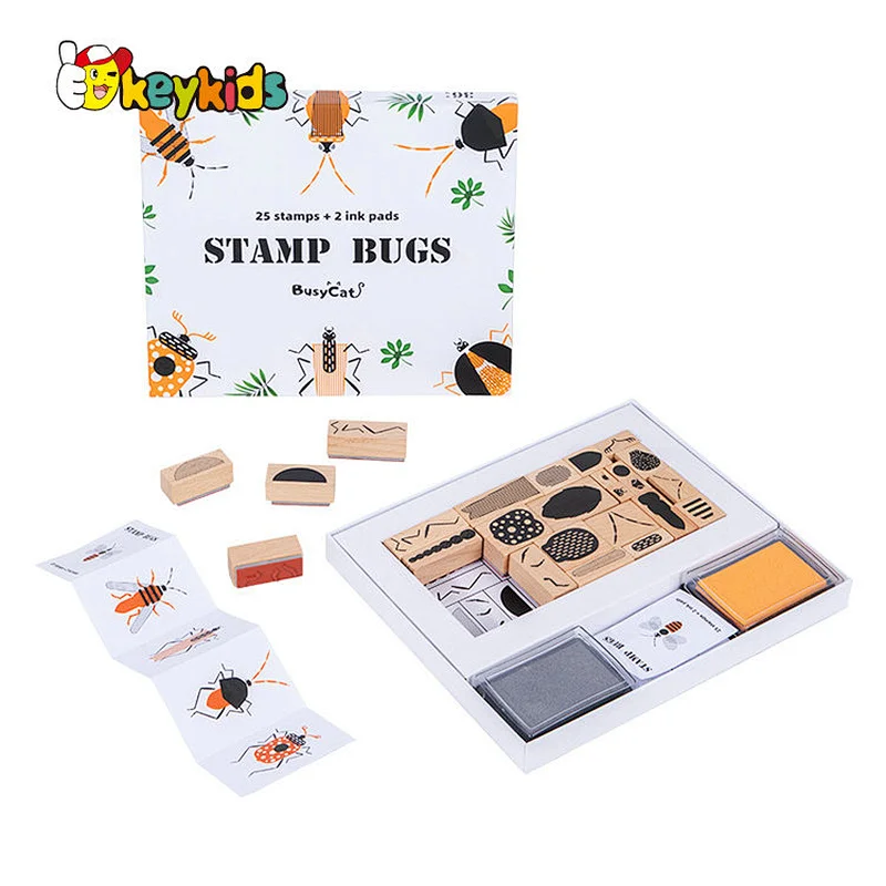 Hot Selling Educational Sensory Game 25 Pcs Wooden Insect Stamp Toy For Kids W18A209