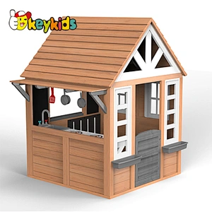 New Arrival Kids Pretend Play Outdoor Wooden Playhouse With Kitchen Set Toy W01D212