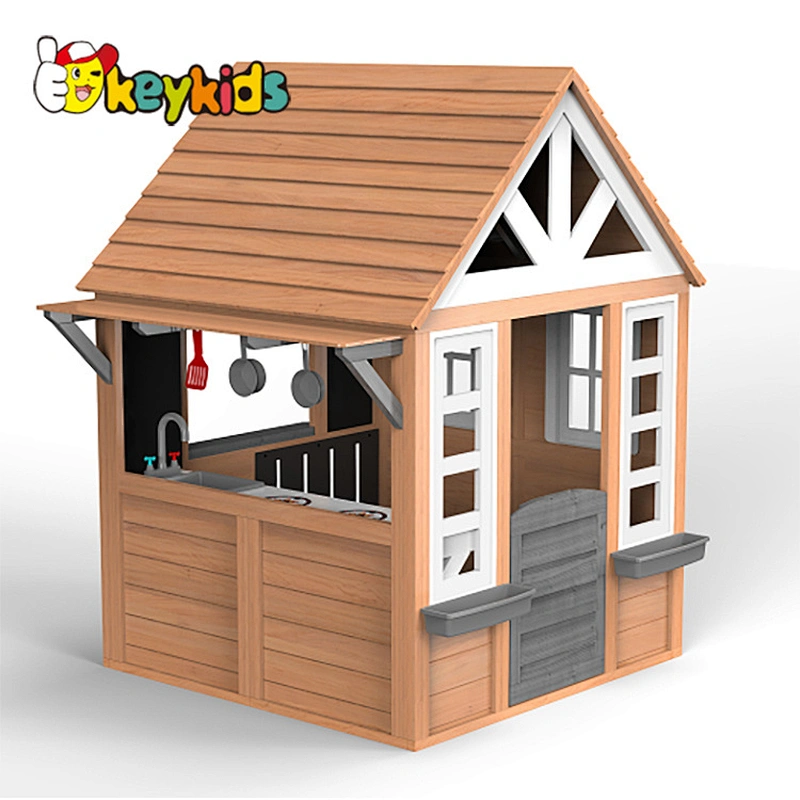 New Arrival Kids Pretend Play Outdoor Wooden Playhouse With Kitchen Set Toy W01D212