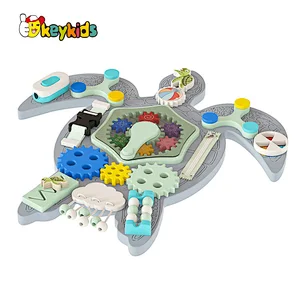 Educational Sensory Activity Toy Turtle Shaped Wooden Busy Board For Kids W12D494