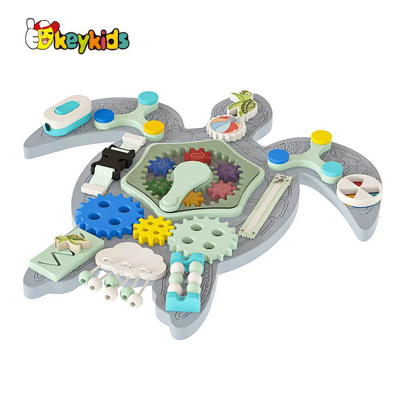 Educational Sensory Activity Toy Turtle Shaped Wooden Busy Board For Kids W12D494