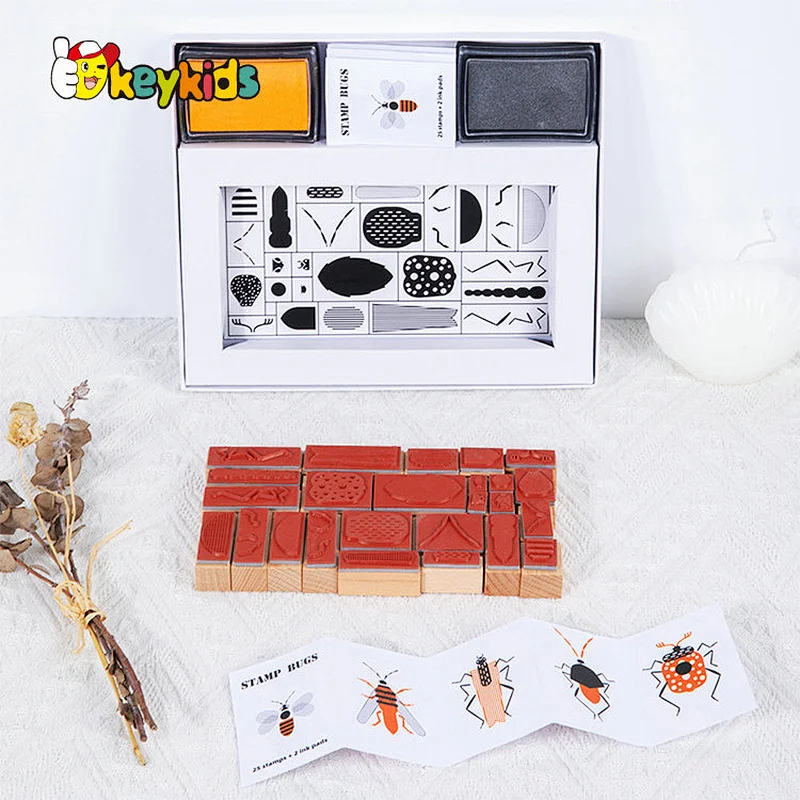 Hot Selling Educational Sensory Game 25 Pcs Wooden Insect Stamp Toy For Kids W18A209
