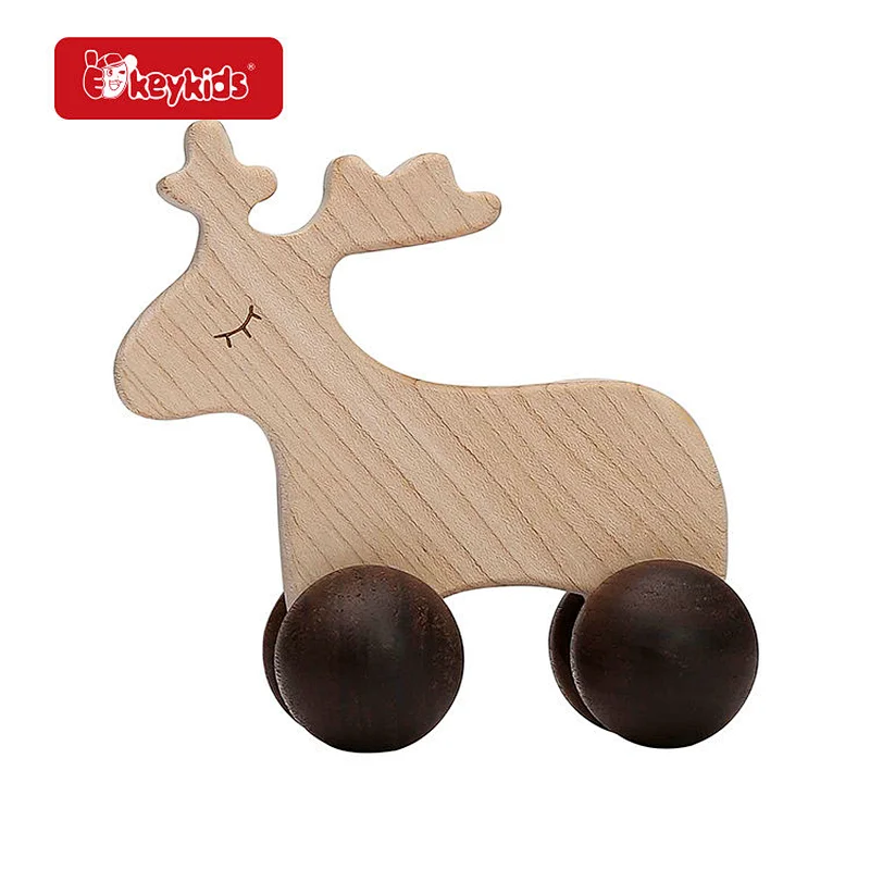 High Quality Educational Teething Natural Wooden Push Train Toy For Kids W04A614