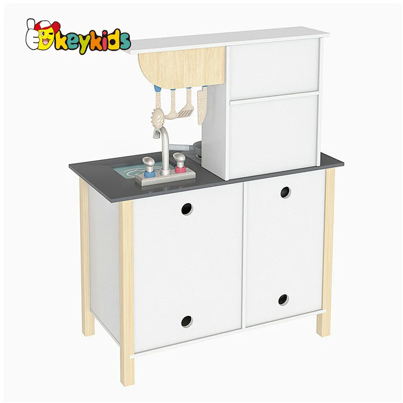 2023 New miniature grey wooden toy kitchen for kids W10C809